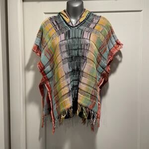 Anthropologie Sparrow Poncho Knit Crochet Womens S Boho Indie Hooded Loose Fit